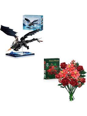Night Dragon Building Set - Christmas Flowers & Rose Bouquet DIY Craft Kit